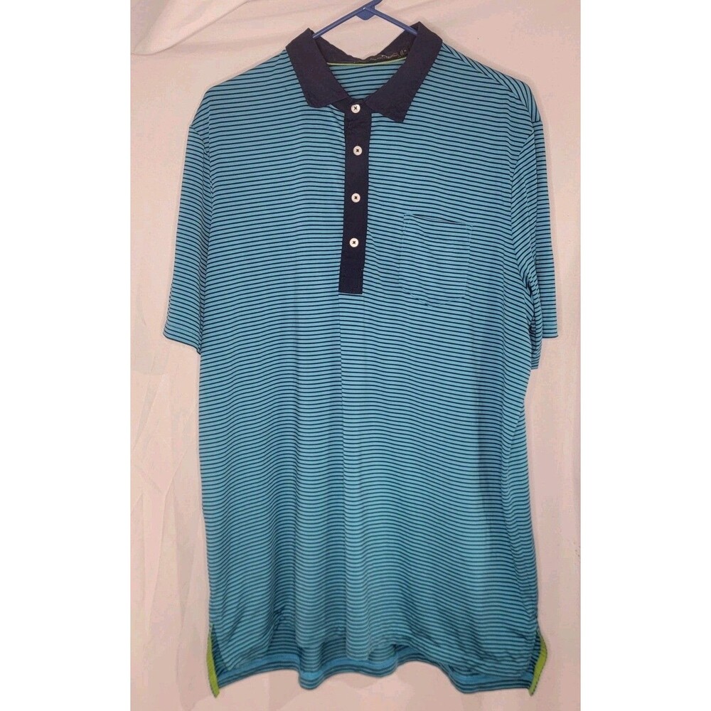 Ralph Lauren RLX Golf Polo Mens XL Blue Striped Performance Stretch Athletic Top